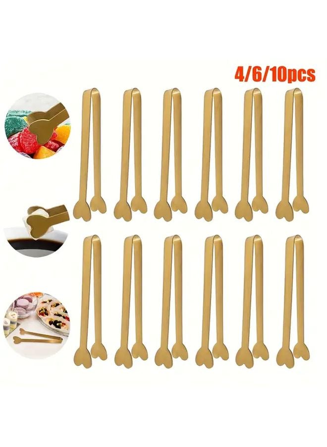 10pcs Golden Heart Shaped Stainless Steel Mini Tongs For Coffee Bar Wedding Party - Image 1